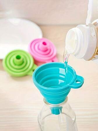 1 个可折叠硅胶漏斗 - 灵活节省空间的设计，可重复使用，适用于厨房和餐厅，适合倒液体、果酱、豆类