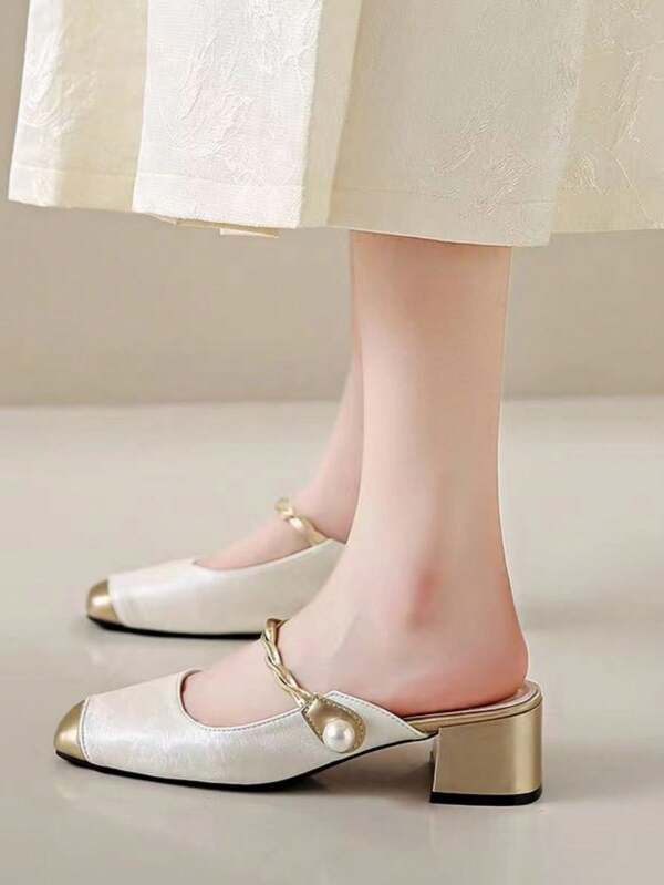 Women's Chinese Style Mule Sandals, Chunky Heels, Strap , Suitable With Dresses, Summer