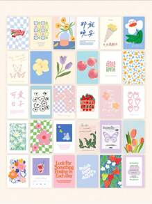 30张丹麦粉彩海报，丹麦粉彩墙贴套装，粉彩丹麦房间装饰，墙面艺术装饰，少女风墙贴套装，明信片礼物，生日毕业学校装饰，宿舍惊喜装饰，返校家居装饰，学习用品