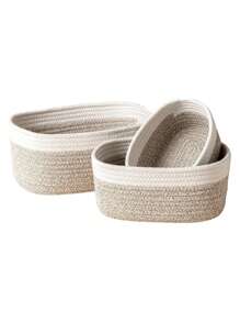 1pc Oval Storage Basket, Rope Woven Basket, Home White And Mixed Color Handmade Basket, Kitchen, Bathroom, Miscellaneous Items, Snack Basket, Home Organization And Storage Supplies For Kitchen Bathroom Bedroom Living Room Dorm Office Desk, Home Decor
