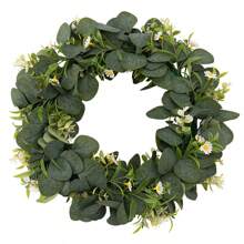 1pc Artificial Wreath 40*40cm/35*35cm, Eucalyptus Leaves Wreath, Baby's Breath & Bamboo Leaves Wreath, Suitable For Home Decoration, Hotel Decor, Display Windows, Corridors, Wedding Scenes, Artificial Green Plants Leaves, Valentine's Day Gift, Cake Decoration, Candy Box, Birthday Party Decor, Wedding Basket, Bedroom, Windowsill Decor, Valentine's Day, New Year Decor, Outdoor Garden, Back To School Gifts Graduation