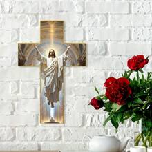 1pc Vintage Wooden Jesus Christ Wall Cross, Made Of Wood, 8"X12", Spiritual Home Decor, Suitable For Living Room, Bedroom, Prayer Room, With Indoor Art, Suitable For Christmas, Halloween, Easter, Thanksgiving - Multicolor - View 12