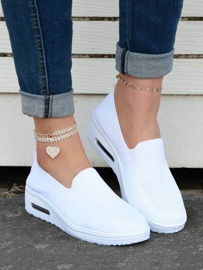 Women's White Casual Sport Sneakers, Breathable Soft Bottom Comfortable Platform Shoes