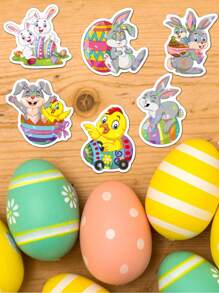 50 piezas de pegatinas holográficas con lindos conejos de Pascua, autoadhesivas, decoración de regalo de Pascua, pegatinas para huevos de Pascua DIY
