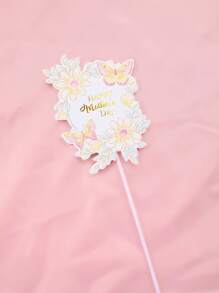 5pcs/1set Fresh Flower Elements Cake Plug-Ins Creative Mother's Day Flower Greeting Cards Baking Cake Decoration Cards Decorations, Suitable For Family Gatherings, Indoor And Outdoor Family Gatherings, Mother's Day Cake Card Insertion, Mixed Style, Random