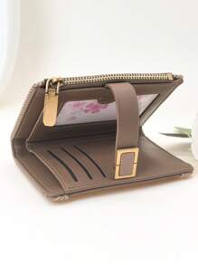 Women's Bifold Short Wallet Fashion Textured Straw Weave Multi-Function Card Holder Coin Purse Elegant Snap Closure Spacious Design For Young Students Convenient Portable Gift For Holidays For Women Wallet Mini Wallet Purse Wallet Small Wallet - Brown - View 2