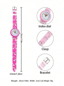 1 pieza Reloj de cuarzo informal, lindo y unisex de niños con arco iris de color rosa rojo - Rosa Fucsia - Ver 4