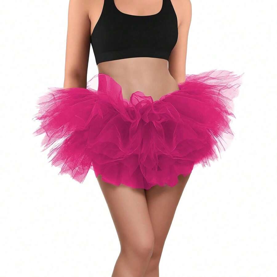 Tutus For Women Adult Tutu Tulle Skirts Costumes For Women 5 Layered Womens Tutu Skirts Teens Halloween Ballet - 玫紅色 - 查看 1