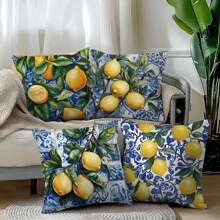 4pcs Lemon Print Throw Pillow Covers, Soft Peach Velvet Material, Single-Sided Printing, 45*45cm - Style a - View 4