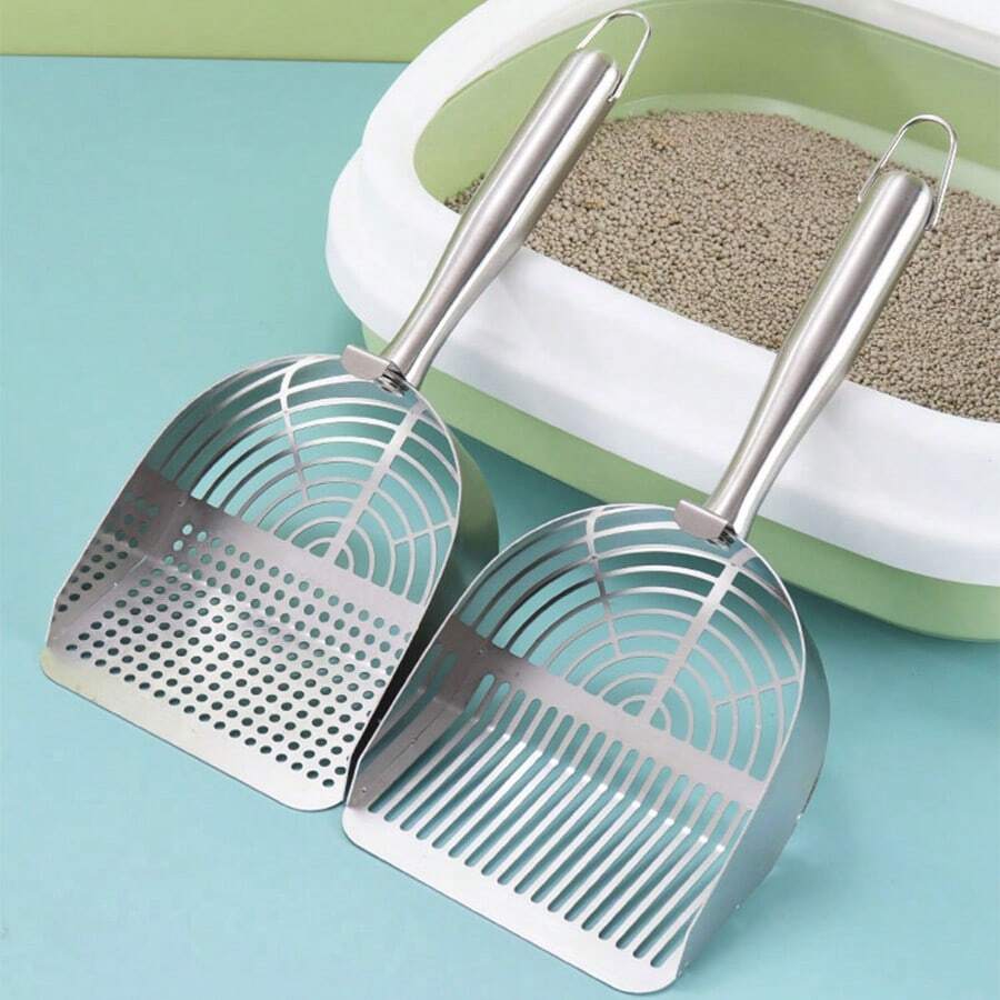 不锈钢猫砂铲，猫屎铲，豆腐猫砂混合物，家用猫砂铲，细网筛，宠物用品 - 銀色 - 查看 1