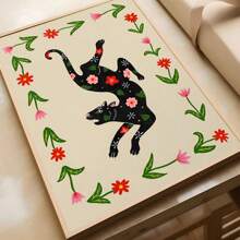 1pc Abstract Black Cat Tiger Heart Vase Moon Posters Coffee House Bar Room Wall Arts Decor Canvas Paintings No Frame