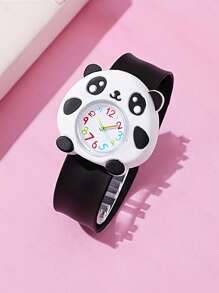 1pc Cute Panda Slap Watch - Pink & Black - Multicolor - View 4