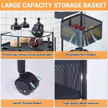 CuisinSmart 5 Tier Kitchen Storage Rack Cart With 360 Degree Wheels,Fruit And Vegetable Rotating Basket Organizer For - Black - View 7