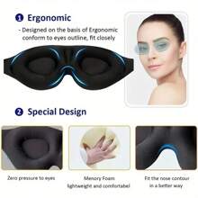 3D Contoured Sleep Mask For Men & Women - Memory Foam Light Blocking Eye Mask & Blindfold - Soft Comfortable Natural Sleeping Eye Shade For Travel, Yoga, Nap, Camping, Bedroom, Office, Spa, Black