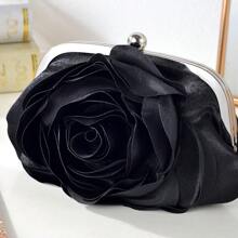 Vintage chinesischer Stil Bankettclutch, Blumen Handtasche, elegante einfarbige Rose Cheongsam Umhängetasche für Damen - Schwarz - Übersicht 8