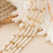 1pc French Vintage Style Multi-Layer Handmade Beaded Bracelet For Women, Suitable For Daily Wear And Party, Wedding, Holiday Gifts