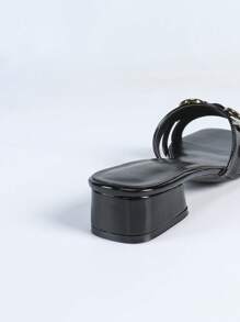 Giày sandal cao gót nữ, dép lê đế vuông phối màu thời trang, sandal mũi vuông phối màu phong cách thường ngày đi biển, phù hợp cho công sở và đi làm, trang phục mùa xuân hè. - màu đen - Xem 4