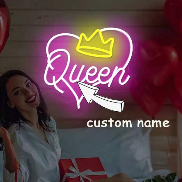 1 coroa de luz neon separada personalizada, luz neon rosa brilhante, adequada para decoração em quartos de meninas, salas de estar, jardins, interiores de casa, festas de aniversário, decorações de festa, etc.
