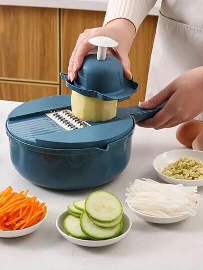 Picador de verduras multifuncional 12 en 1 Manual para cortar, rallar, rebanar zanahorias, patatas, rábanos y otros utensilios de cocina. Cortador de verduras para uso hotelero/comercial. ¡Eid Al-Adha Mubarak!