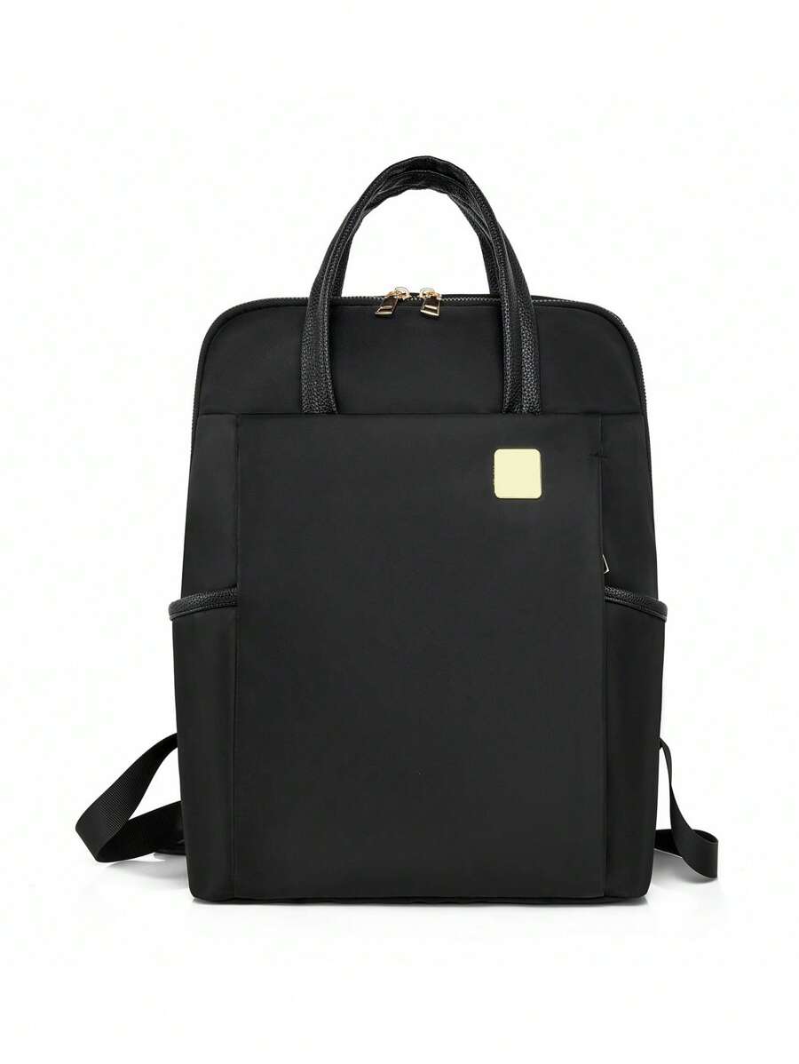 LECEY 女士大容量背包，纯色简约设计，可容纳 13.3 英寸笔记本电脑、休闲手提包、通勤公文包 - 黑色 - 查看 1