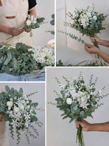 10/20 Piezas Ramitas de hojas de eucalipto a granel con tacto natural, ramas artificiales de hojas de eucalipto de dólar plateado. Ramos secos de eucalipto falso para hacer tus propios ramos, centros de mesa, decoración del hogar y arreglos florales para boda