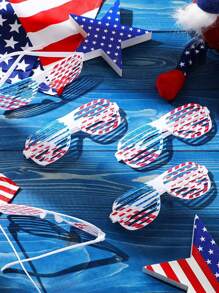 4th Of July Beaded Necklace + Glasses, Patriotic Accessories Bulk Memorial Day Party Favors Decorations - Star Hat American Flag - Red and Blue - View 10