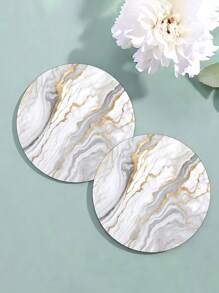 1 Set Of 6 Marble Pattern Wooden Coasters, Heat Resistant, Non-Slip, Insulating, Suitable For Coffee Cups And Beverages, Great For Home, Office And Dining Use, Marble Style Ceramic Wooden Coasters For Various Cups
