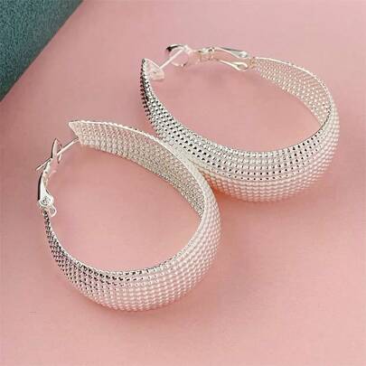 Pendientes de aro de 30 mm con superficie de partículas, chapados en plata de ley 925 de alta calidad, para mujeres, fiestas, compromisos, bodas, cumpleaños, regalos de joyería de encanto