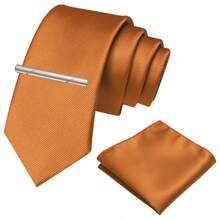 3-Piece Set: 2.36inch(6cm) Narrow Tie, Pocket Square, Tie Clip, Classic Combination, Men's Slim Fit Solid Color Silk Jacquard Tie Set, Suitable As Men's Gift, Suitable For Formal Occasions Such As Parties, Weddings, And Photo Shoots