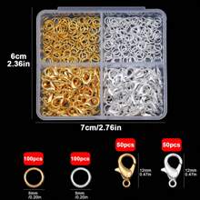 1 caja de anillas abiertas de salto con cierre de langosta en color oro y plata para hacer joyas, pulseras, collares, ganchos y cadenas - Accesorios DIY