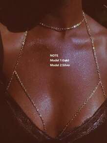 1pc Sexy Minimalist Metal Chain Bikini Body Chain, Model 1: Gold, Model 2: Silver, Fashionable Versatile For Beach, Vacation And Holidays Gift