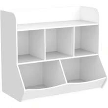 Toy Storage Organizer With Bookcase, Kid's Multi Shelf Cubby For Books,Toys, Storage Organizer For Boys,Girls Play Room/Bedroom-White