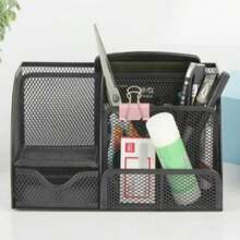 7-Grid Desk Drawer Organizer, Metal Pen Holder, Multi-Functional Desktop Storage Box With Memo Holder, Suitable For Office, Home, And School Desks