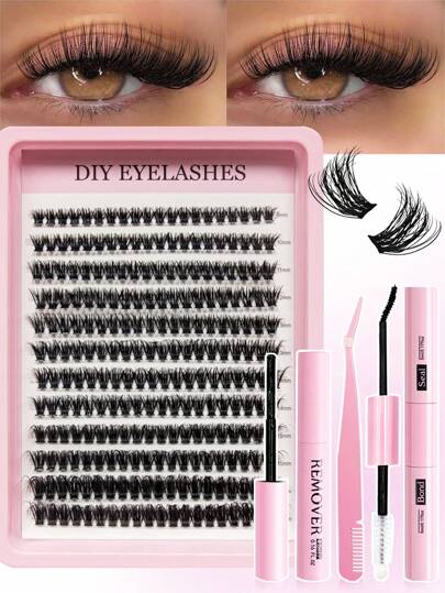 240 pezzi Ciuffetti di ciglie voluminose 60D, estensioni di ciglie a grappolo individuali spesse, ciuffetti di ciglie a curvatura D, kit di estensione ciglie fai-da-te, ciuffetti di ciglie 200 pz/300 pz/240 pz/168 pz, ciglie singole da 8-16 mm effetto soffice, kit di ciuffetti di ciglie