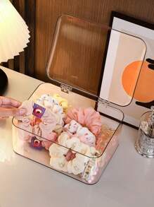 1 pieza/2 piezas Caja de almacenamiento de joyas con estilo, organizador transparente a prueba de polvo con tapa abatible perfecto para sujetadores de pelo, diademas y bandas elásticas, solución de almacenamiento apilable y versátil para cajones, tocador y baño, regalo ideal para novia en Navidad, Acción de Gracias, Año Nuevo y San Valentín, mejora tu espacio con una decoración funcional y elegante
