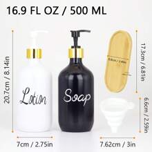 2Pcs Refillable Lotion Pump Dispenser, 500ml Large Capacity Bathroom Liquid Soap Dispenser With Funnel And Waterproof Label, Suitable For Cosmetic Lotion, Body Lotion, Hand Wash Bottle, Home Decor, Ideal Holiday Gift Back To School - Multicolor - View 6