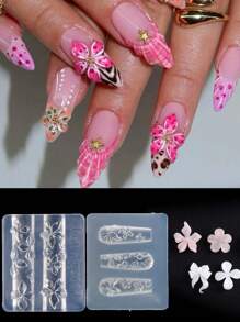 3D Silicone Mold Bow Flower Heart Nail Art Decorations Nails DIY Design Nail Mold Stamping Plate Manicure Mold For Nail Design Floral Nail Molds Spring Flower Nails Carved Acrylic Mold Blossom Petals
