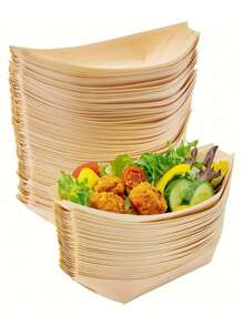 1/10/50/100 Pcs Creative Disposable Wooden Boat Plates, Novelty Wooden Appetizer Boat, Sushi Serving Tray, Snack Plate, Dessert Tableware, Suitable For Dining, Family Holidays, Parties And Various Occasions