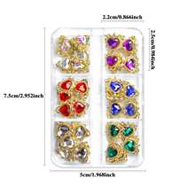 30 piezas Encantos de uñas de lujo de aleación 3D con forma de corazón, pedrería de 6 colores, piedras preciosas doradas para decoración de arte de uñas, accesorios para mujeres