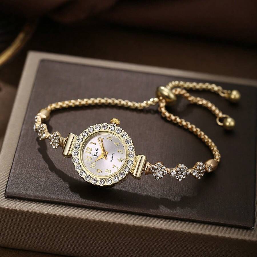 1 件学生数字圆形表盘精致石英表，配有可调节表带，适合作为情人节礼物 - 均碼 - 查看 1