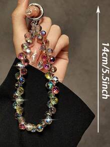1pc Handmade Sparkling Transparent Beaded Phone Accessory Lanyard, Phone Strap Keychain - Multicolor - View 9