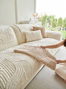 1 szt. Pokrowiec na sofę w stylu boho, jednokolorowy, puszysty – pikowany, antypoślizgowy, odpowiedni na każdą porę roku, łatwy w pielęgnacji, nadający się do prania w pralce, przyjazny dla zwierząt, miękki i wygodny – idealny do salonu, sypialni, biura, wystroju domu, ochrona sofy dla kombinacji od jedno- do trzyosobowej.