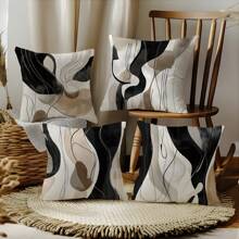 MEMNUN 4pcs Modern Bohemian Khaki & Black Geometric Print Pillow Covers, 17.7*17.7in(45*45cm)/19.69*19.69in(50*50cm)/15.75*15.75in(40*40cm) [Single-Sided Printing], Polyester Home Decor Cushion Covers For Sofa, Bed, Car, Suitable For Daily Use Or Luxury Minimalist Home Decoration - Multicolor - View 11