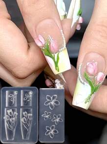 3D Silicone Mold Bow Flower Heart Nail Art Decorations Nails DIY Design Nail Mold Stamping Plate Manicure Mold For Nail Design Floral Nail Molds Spring Flower Nails Carved Acrylic Mold Blossom Petals