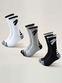 1/2/3 双男女通用高性能透气闪电图案运动压缩袜，适合骑行、山地骑行、室内和户外运动 - 彩色 - 查看 2