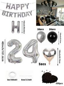 580pcs Black & Silver Balloon Garland Birthday Set, 40" Oversized Foil Number Balloons, Black Rose Petals, Suitable For Men & Women 16th, 18th, 20th, 21st, 25th, 30th, 35th, 45th Birthday Party Decorations