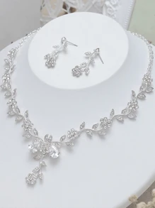 3 件套女士首饰套装，锌合金花朵形状，可调节项链，吊式耳环，高端新娘多功能首饰套装，婚礼舞会、派对、宴会可佩戴首饰套装 - 白色 - 查看 7