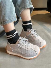 Spring New Children Sports Shoes, Big Kids Casual Mesh Sneakers, Breathable Lace-Up Low-Top Running Shoes, Versatile For Boys And Girls, Comfortable Campus School Shoes