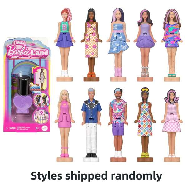Mattel Barbie Mini Barbieland Fashionistas Puppen, 3,8 cm Puppen in "Nagellack" Behälter, Mystery Überraschung Geheimnisbox Puppen als Mädchen Kinderspielzeug Mädchen Geschenk JCP97