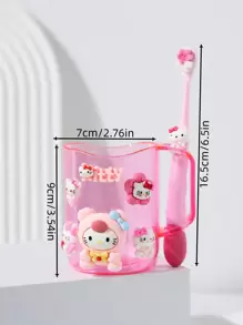 ( Sanrio) 2pcs Cute Cartoon KT Cat And Pudding Dog Toothbrush Holder Combination Set - PP Material, Suitable For Men And Women, Toothbrush Holder And Mouthwash Cup, Comes With Toothbrush And DIY Stickers Home Bathroom Decor Fall Decor Back To School